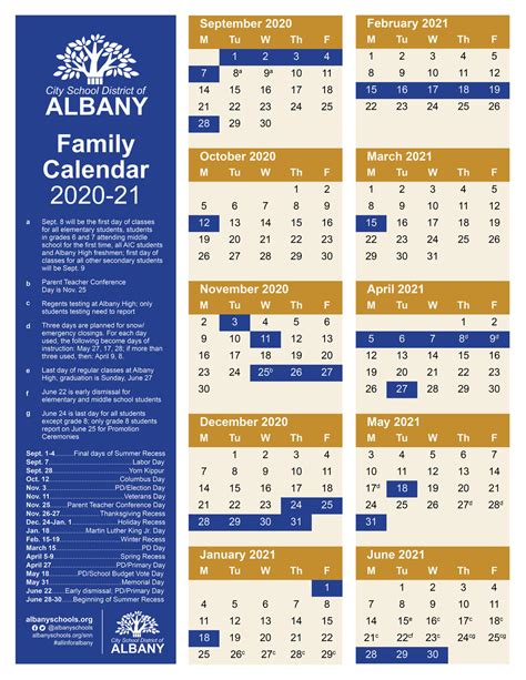 Albany Academy Calendar