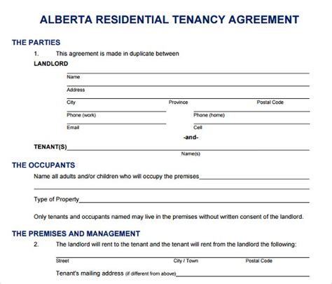 Alberta Lease Agreement Template