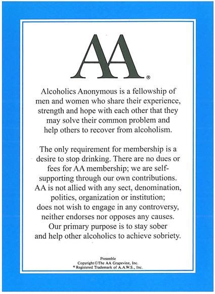 Alcoholics Anonymous Preamble Printable