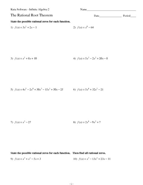 Algebra 2: Rational Root Theorem Worksheet Answer Key Tutorial