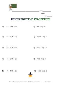 Algebra 1 - Distributive Property Worksheet by The Learning Shop Resources