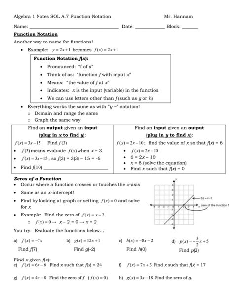 Algebra 1 Function Notation Worksheet Answer Key - Worksheet List