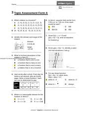 Algebra Mid Quiz.docx - Name 3 Topic Assessment Form A 1. Which