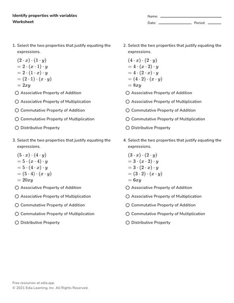 Master Algebra Properties with our Free Worksheet Answer Key