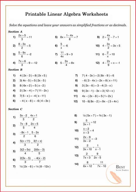 Algebra Worksheets Examples