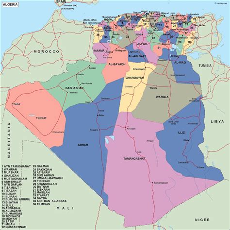 Detailed political map of Algeria with roads