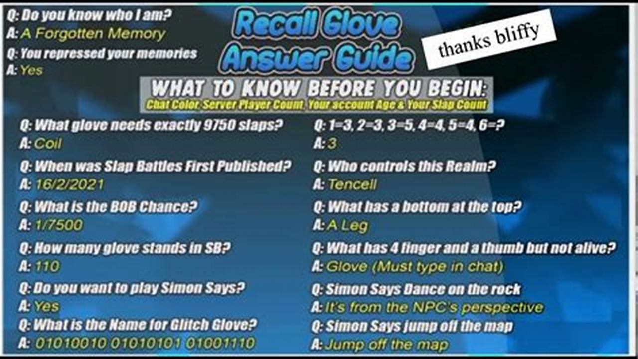 All Recall Answers Slap Battles 2024