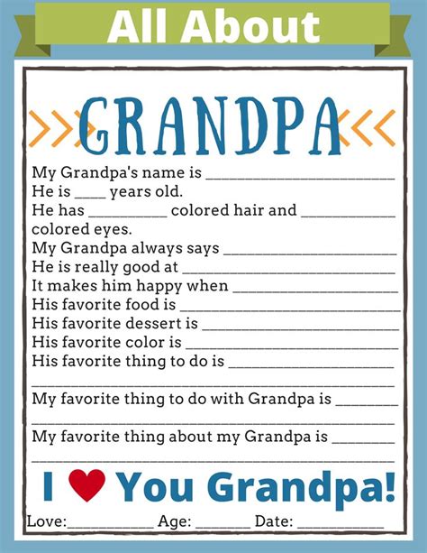 All About Grandpa Free Printable