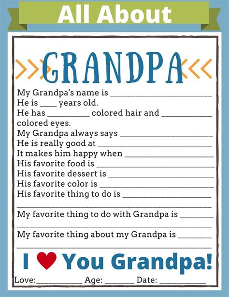 All About Grandpa Printable Free