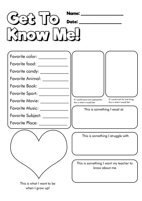 All About Me Student Worksheet