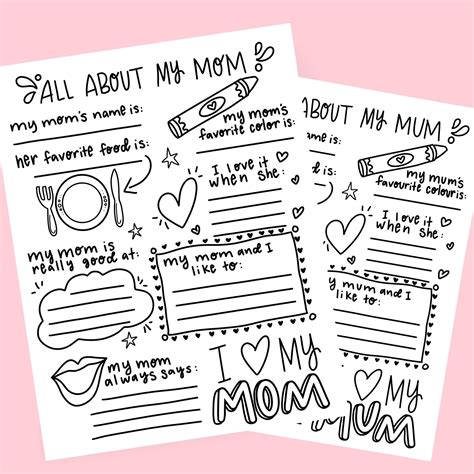 All About My Mom Fill In The Blank Printable