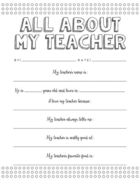 All About My Teacher Printable Free