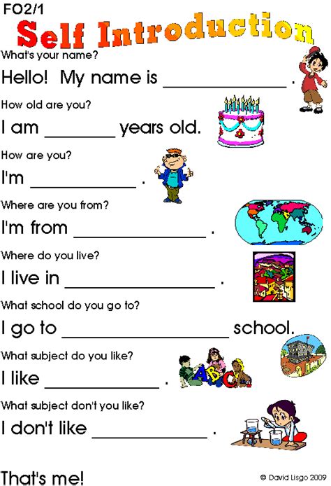 All About Myself Worksheet