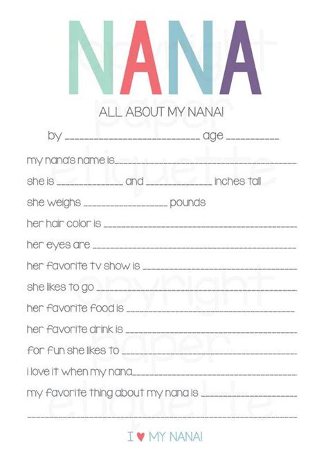 All About Nana Printable
