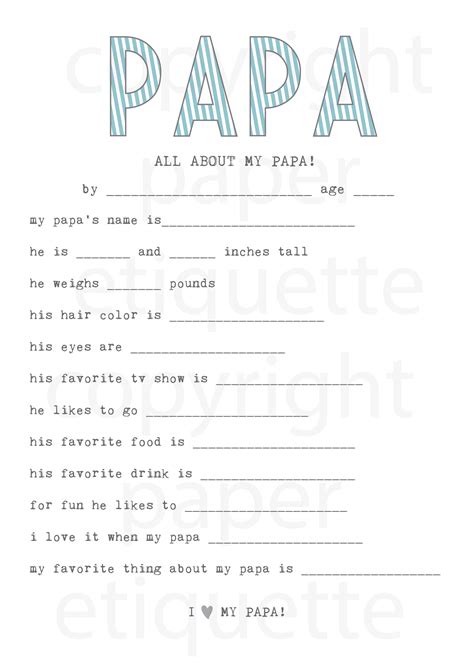 All About Papa Printable