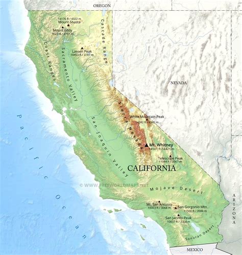 Image result for map of major mountains in california for 4th grade
