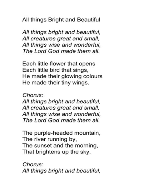 Radiance in Verse: Embellishing All Things Bright and Beautiful Lyrics