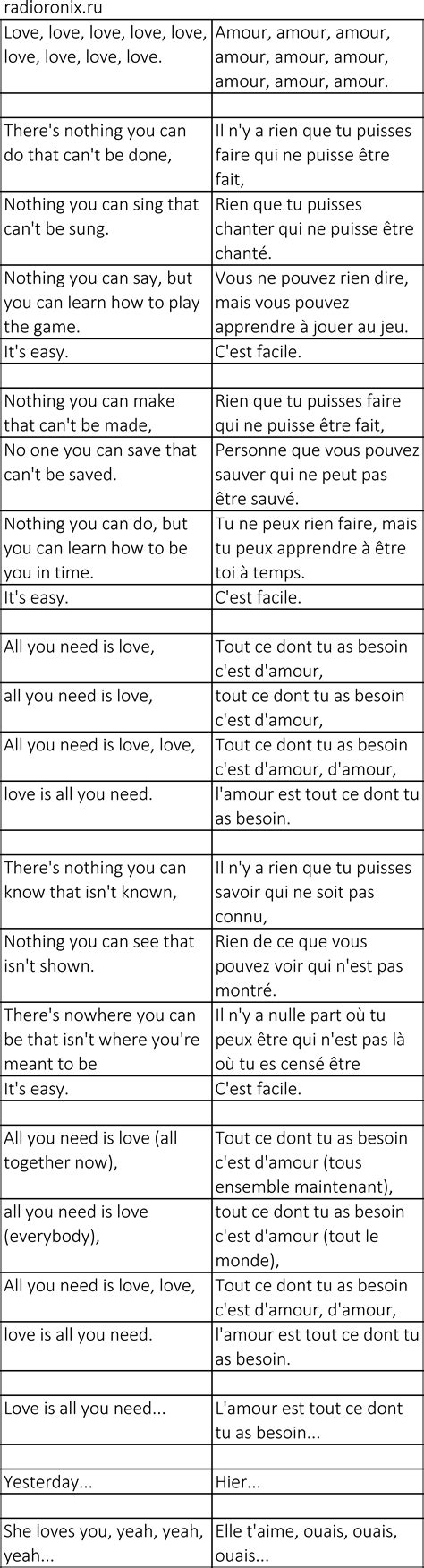 All You Need Is Love Traduction
