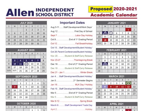 Allen Academy Calendar