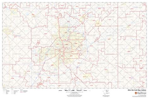 Allen County, IN Zip Code Wall Map Red Line Style by MarketMAPS MapSales