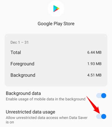 Allow Google Play Store to Use Unrestricted Data