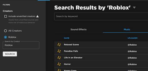 Allow developers to filter searches for audio by Roblox - Studio 