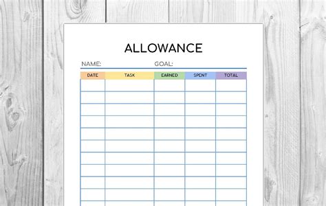 Allowance Tracker Printable