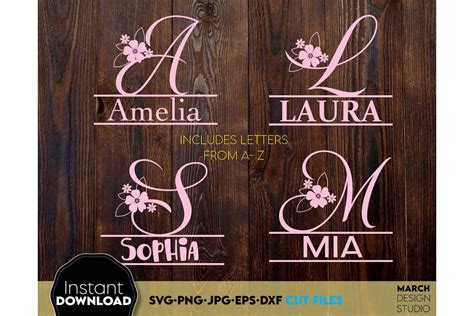 Download Alphabet Split Monogram Bundle Letters with Flowers Commercial Use DXF Files