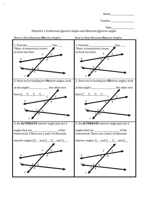 Alternate Interior And Exterior Angles Worksheet
