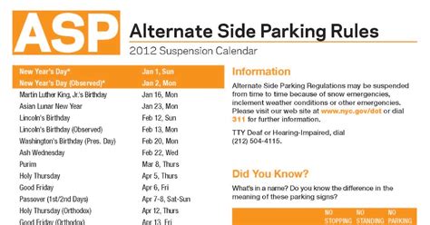 Alternate Side Parking Calendar