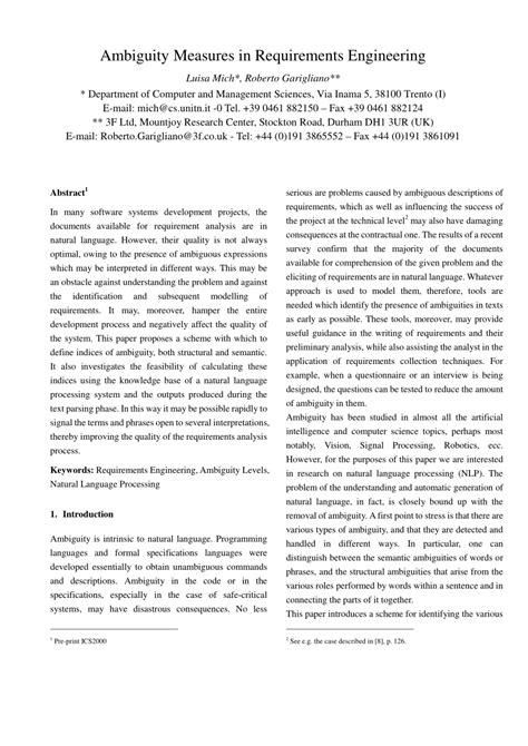 Ambiguity measures in requirements engineering