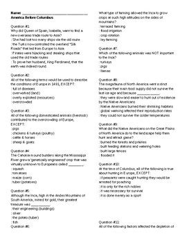 America Before Columbus Worksheet