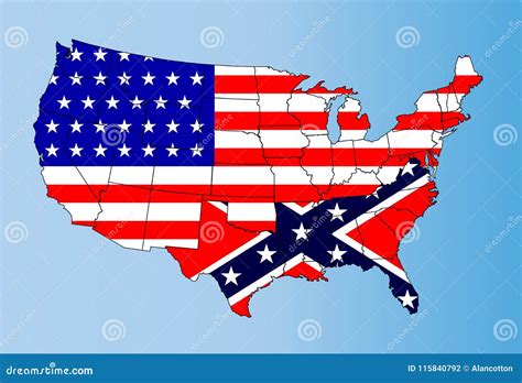 Flag of Confederate states of America with USA map vector