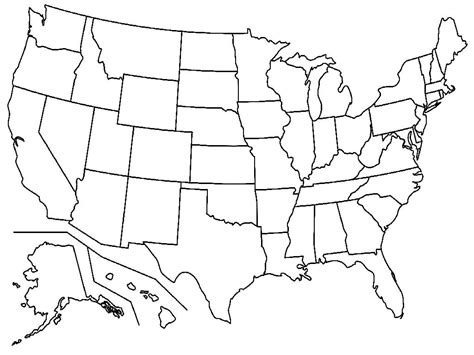 Blank Map of USA, United States of America, in Colors of Rainbow