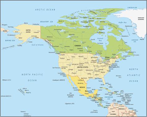 Large detailed relief map of North America. North America large