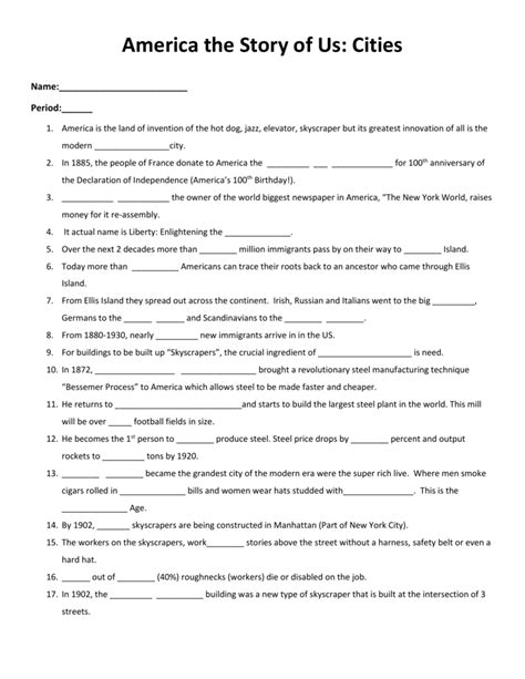 America Story Of Us Cities Worksheet Answers