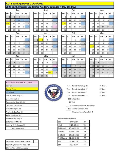 American Leadership Academy Calendar