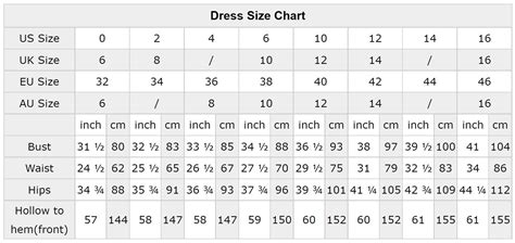 American Dress Size Chart