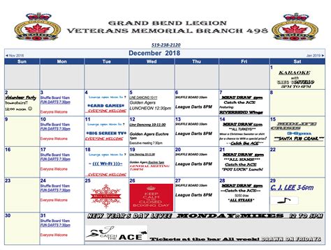 American Legion Post 28 Calendar
