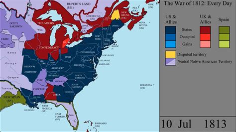 Us Map In 1812 United States of America exhibiting the War of 1812