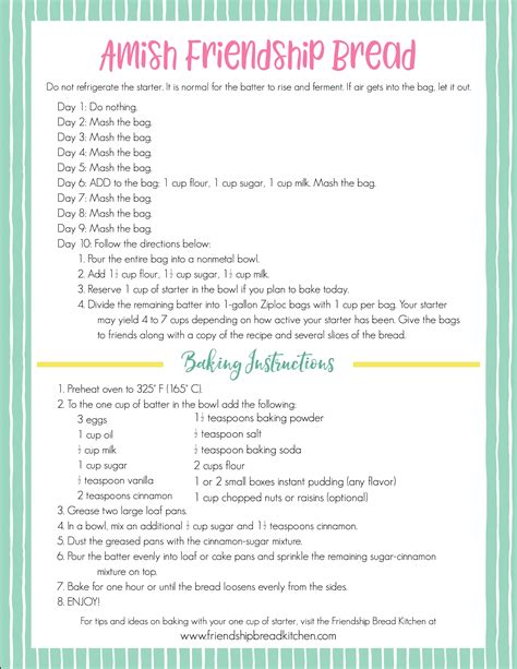 Amish Friendship Bread Instructions Printable
