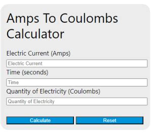 Effortlessly Convert Amps to Coulombs Per Second with our Calculator