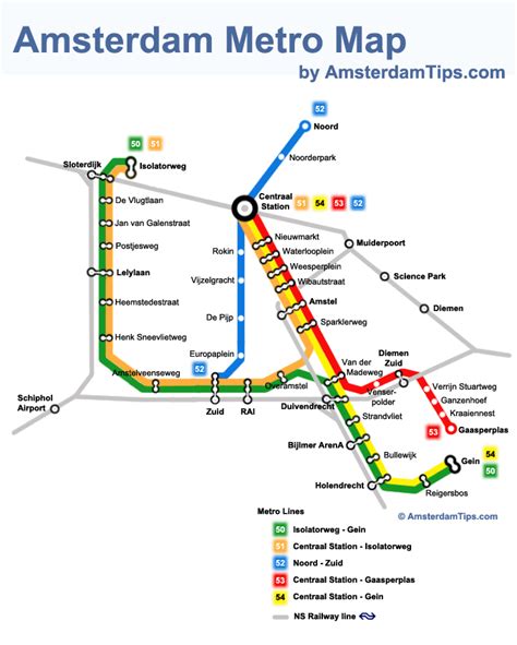 Amsterdamse metro en tram kaart