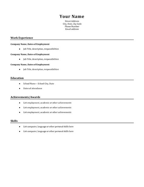 Basic Chronological Resume Template ← Open Resume Templates