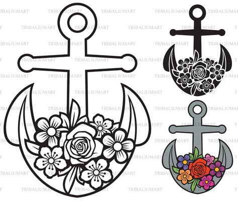 Download Anchor Decorated with Flowers DXF Files