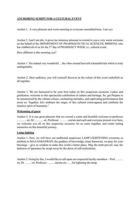 Anchoring Scripts Anchoring Script For A Cultural Event Anchoring