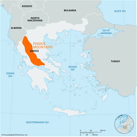 Greece Map Pindus Mountains