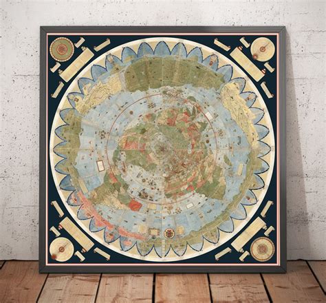 Ancient Flat Earth Map, 1587 by Monte Urbano Large World Map Wall Ch
