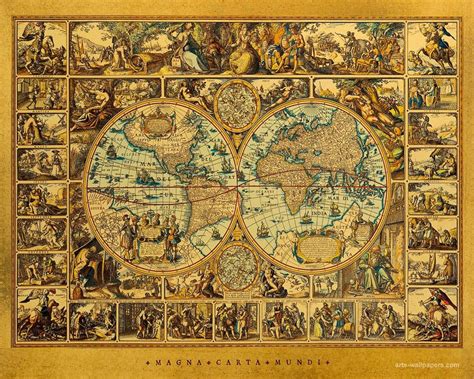 Map of the World 1599 Vintage Ancient Map on Worn Parchment Mixed Media