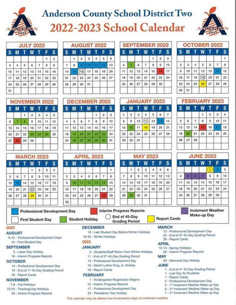Anderson District 2 Calendar